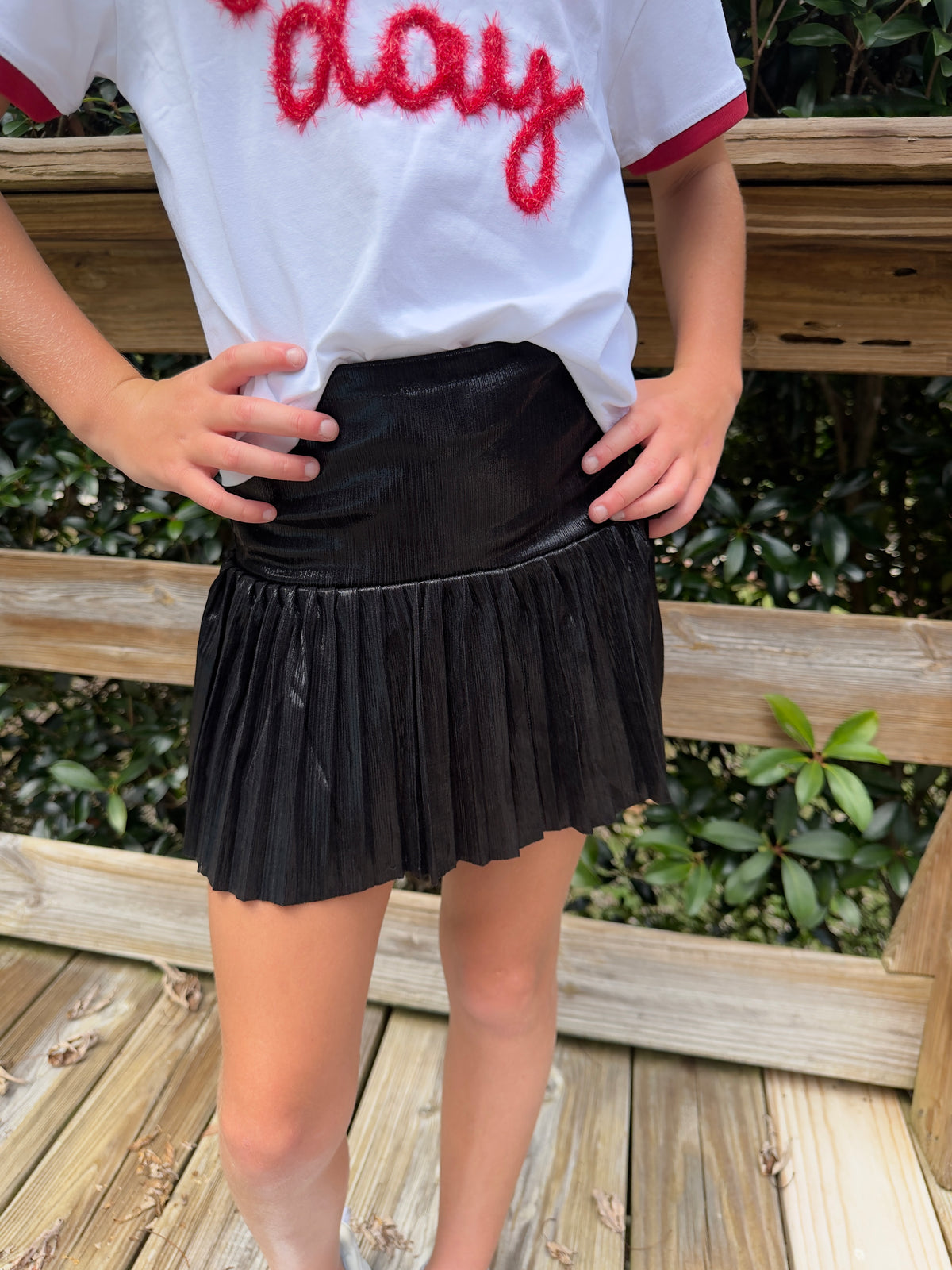 Black Metallic Pleated Skort