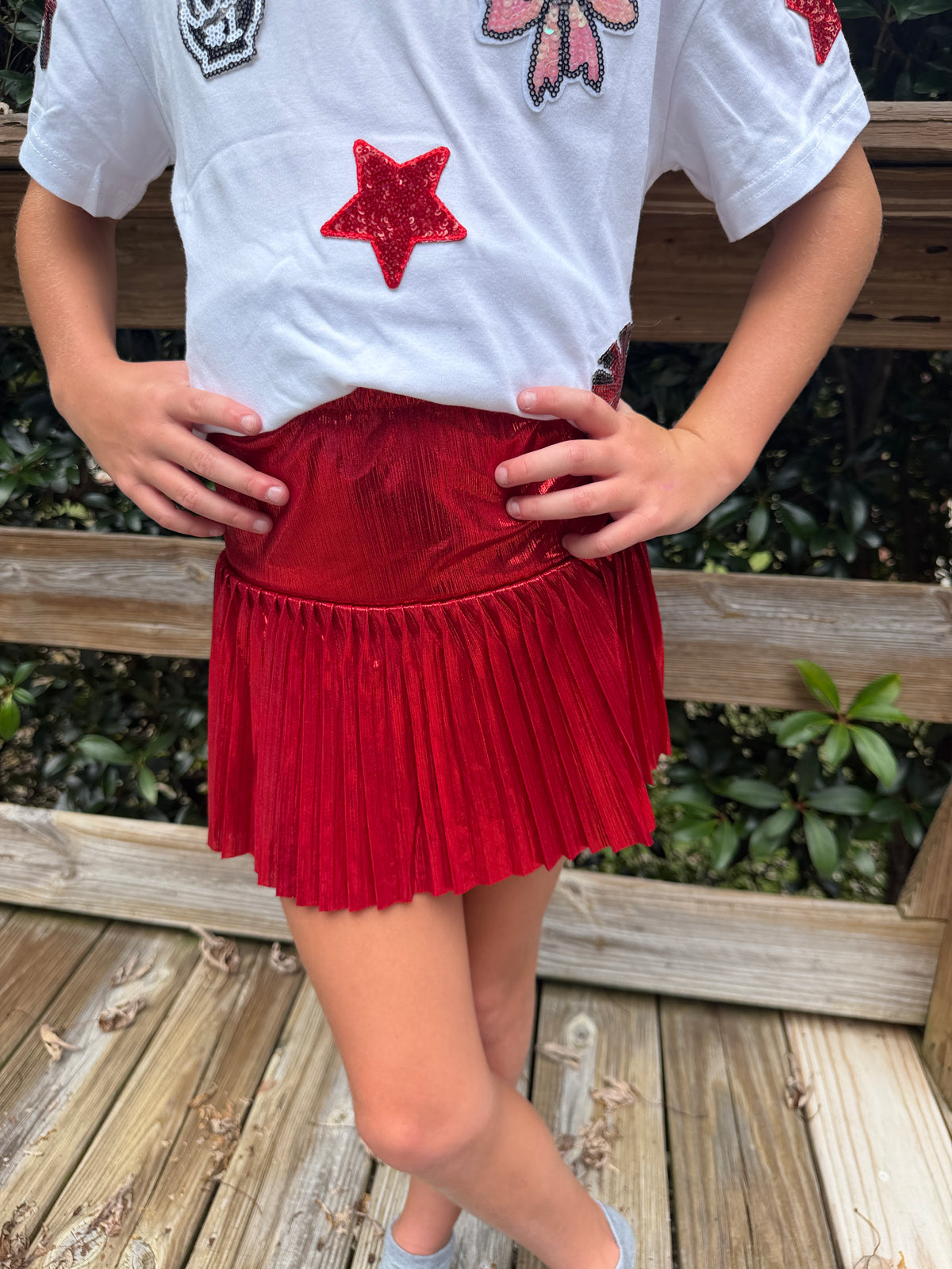 Red Metallic Pleated Skort