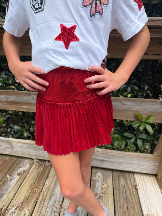 Red Metallic Pleated Skort